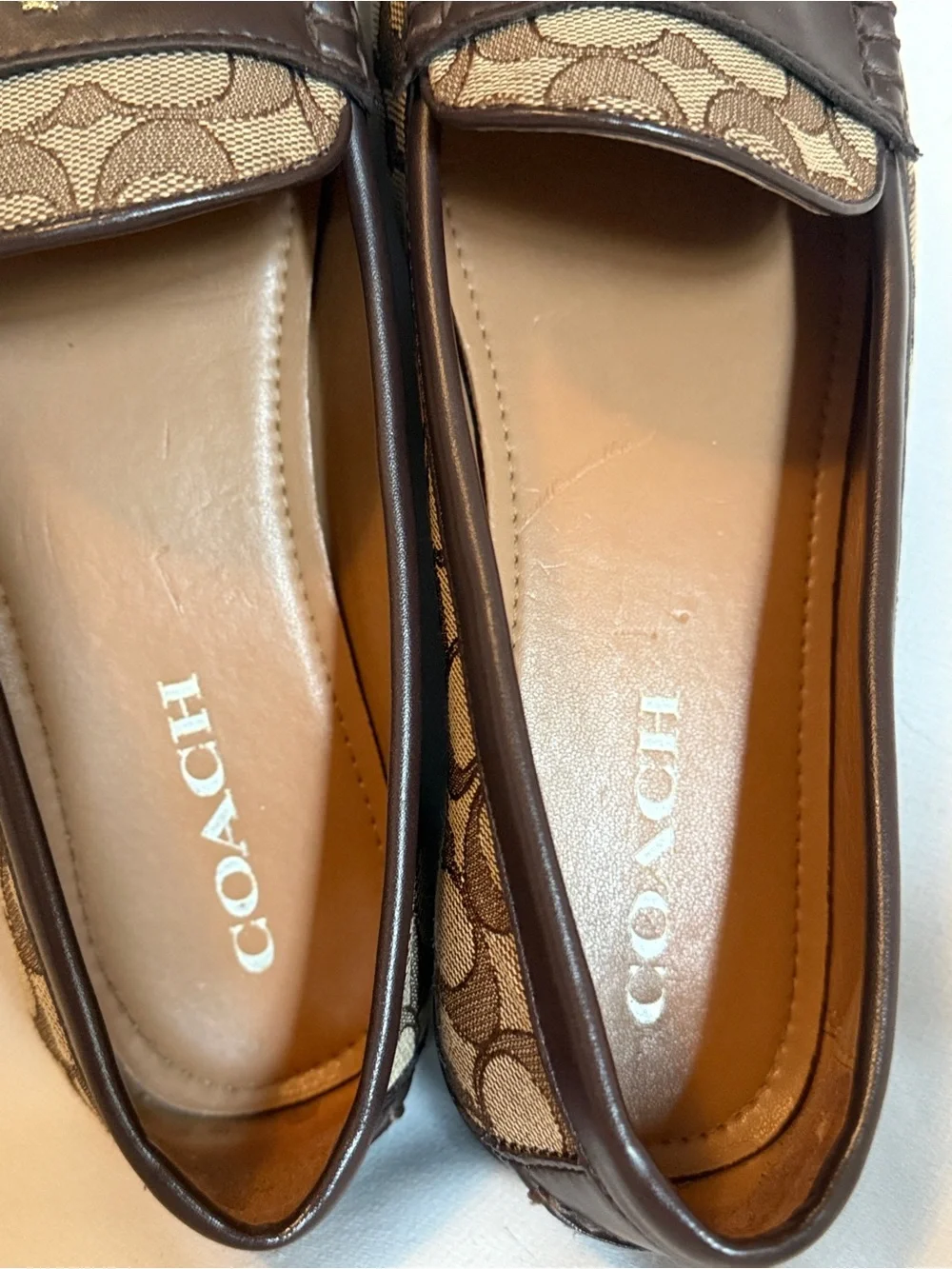 Coach Odette Signature Jacquard Driver Loafers Size 9.5B Brown Tan